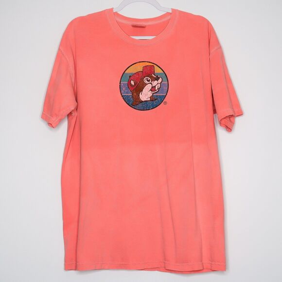 Buc-ee's Salmon T-Shirt Size Large 'Here Comes The Fun' Distressed Graphic Shirt - Picture 1 of 5